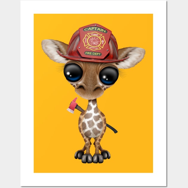 Cute Baby Giraffe Firefighter Wall Art by jeffbartels